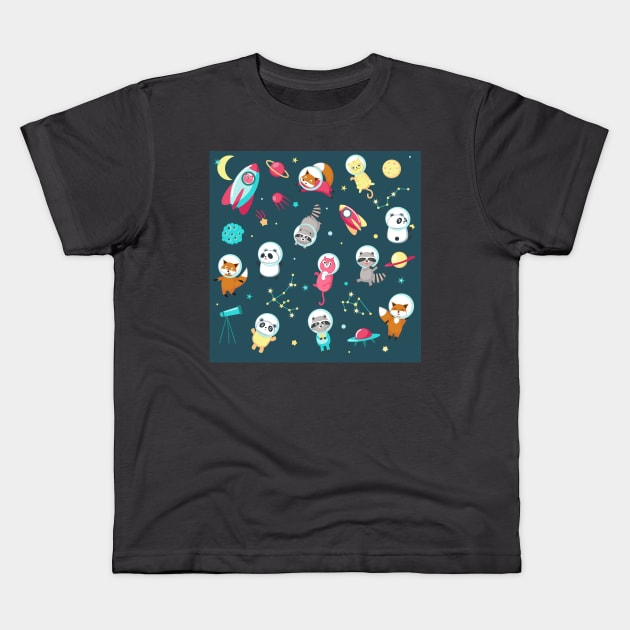 Woodland Animals in Space Kids T-Shirt by funhousejen